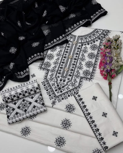 Cotton Embroidered suit -3 piece