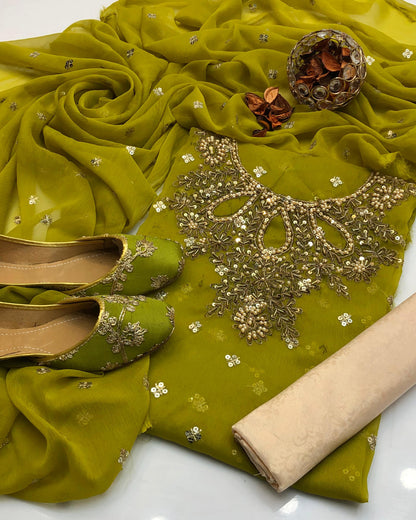 Chiffon Boti HandWork-3 Piece Dress with Khussa