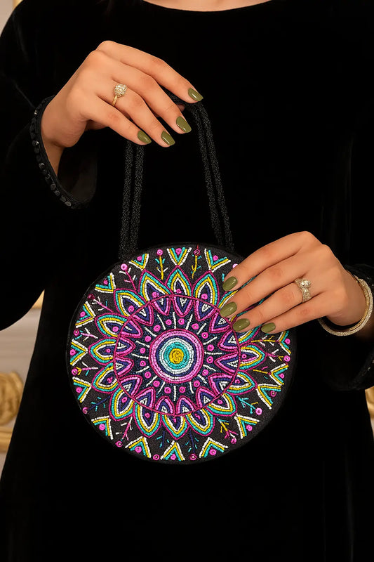 Black Galaxy Round Beads Purse