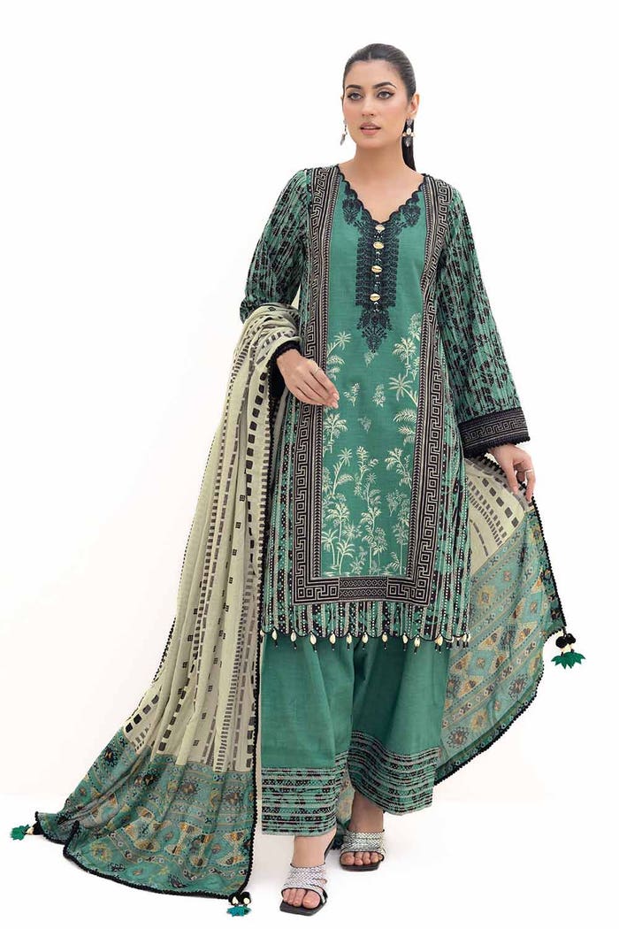 3 Piece Unstitched Embroidered Khaddar Suit with Printed Cotton Net Dupatta CN-42004