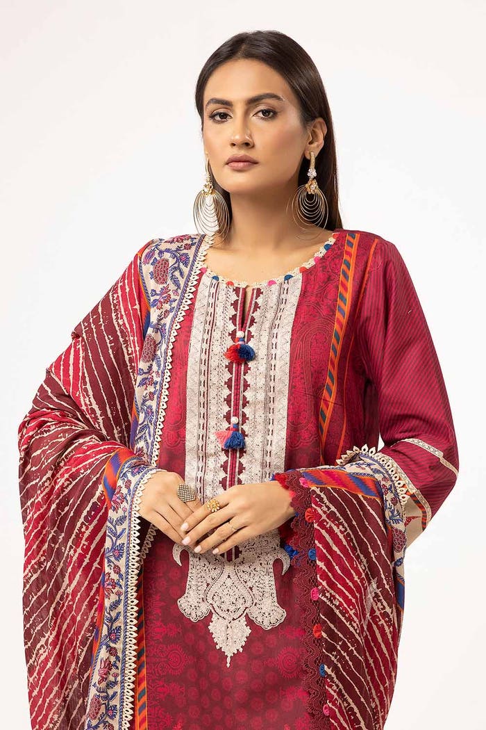 3 Piece Unstitched Printed Corduroy Suit with Printed Cotton Net Dupatta CD-42001