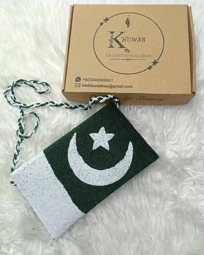 Pakistan Flag Beaded Clutch – Handmade Purse | Azadi Collection