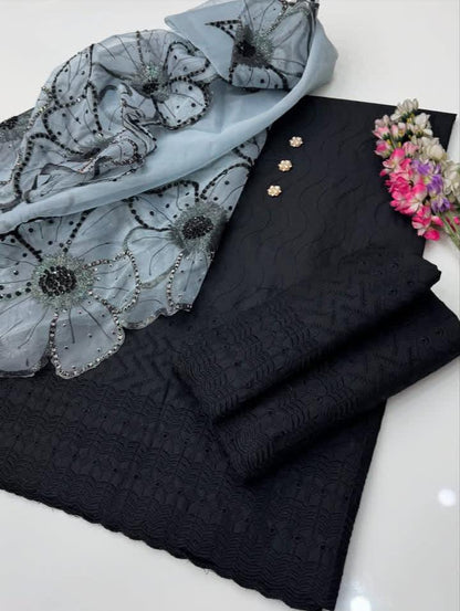 Chikankari Lawn Organza Cutwork Duppata-3 Piece