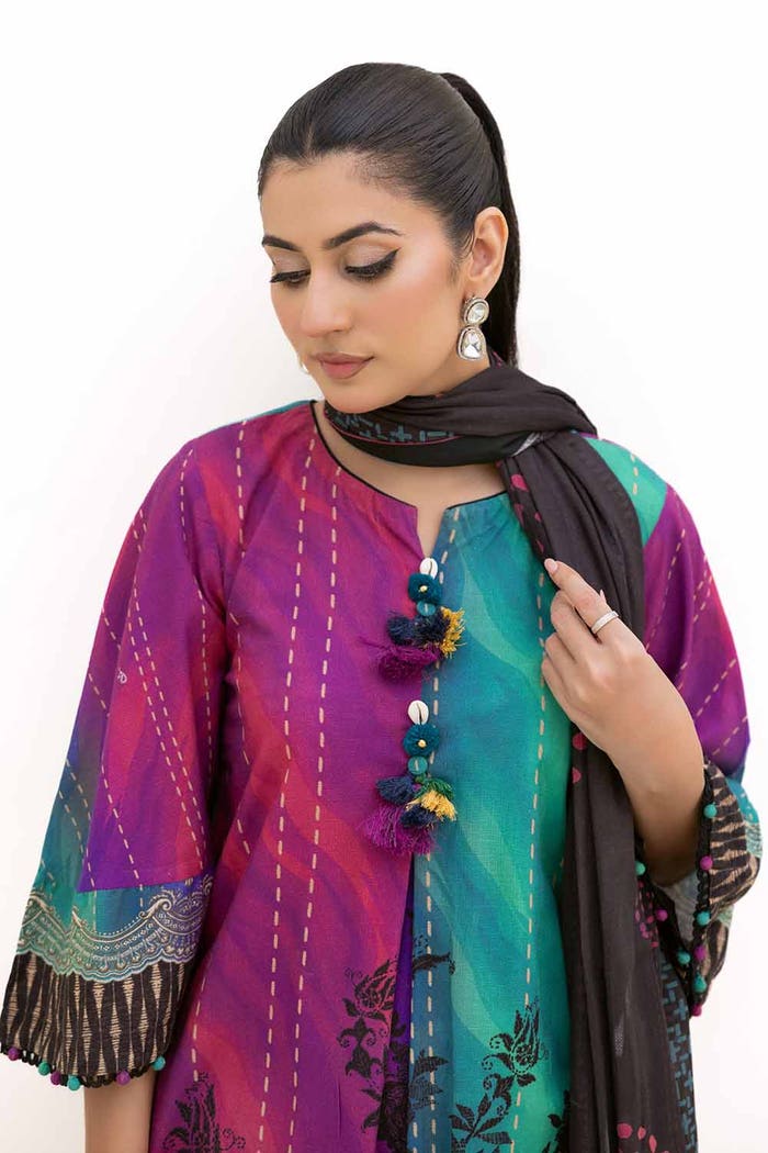 3 Piece Unstitched Printed Khaddar Suit with Printed Cotton Net Dupatta CN-42003