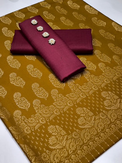 Indian Kani shawl with wool plain - 3 piece