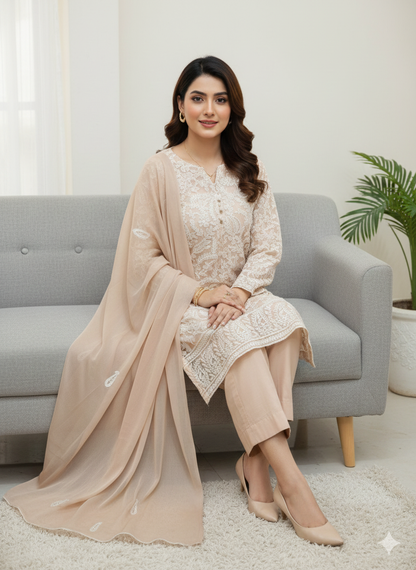 Premium hand emb bamber Chiffon -2 piece