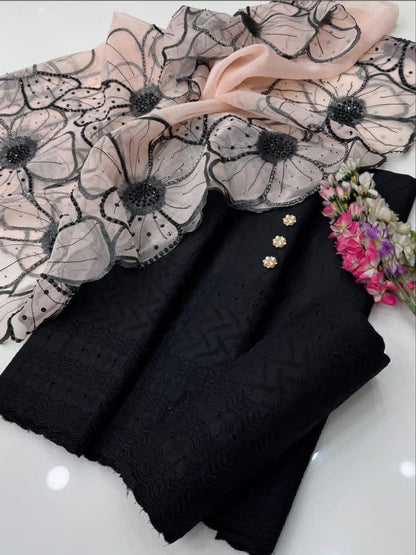 Chikankari Lawn Organza Cutwork Duppata-3 Piece