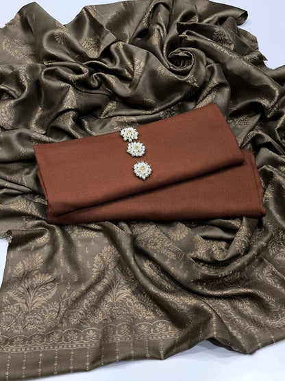Indian Kani shawl with wool plain - 3 piece