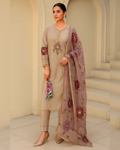 Handwork Stones & Beads Organza Dress | 2 Piece