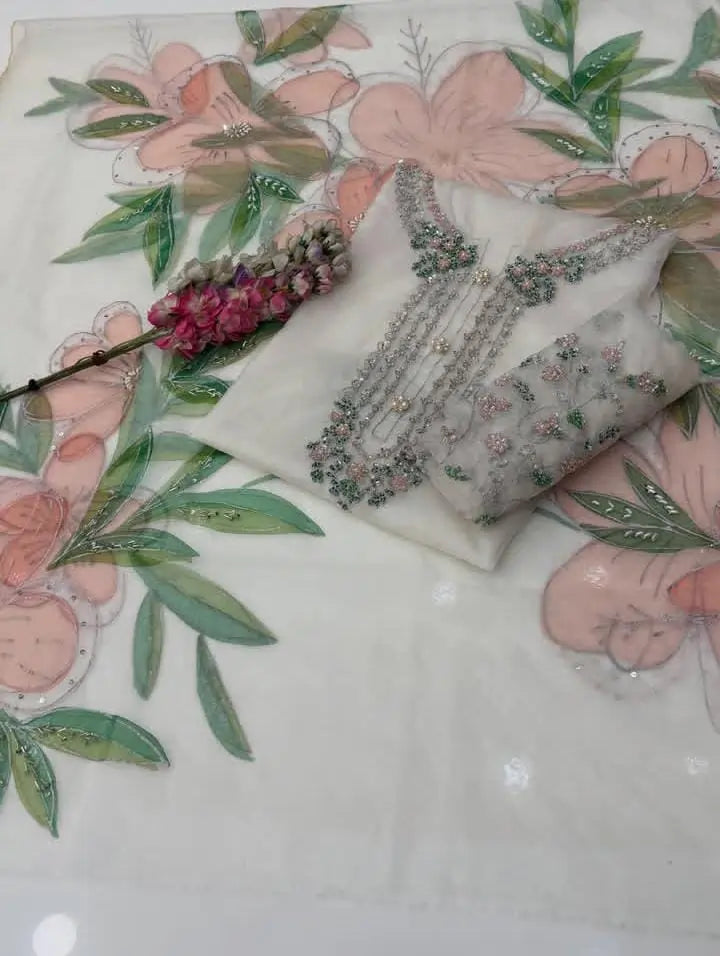 Iznik Brand Hit Cod Most Beautiful Handwork Adda Work Pure Organza - 2 piece