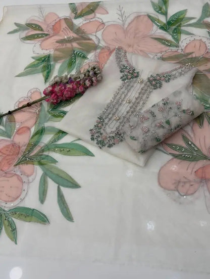 Iznik Brand Hit Cod Most Beautiful Handwork Adda Work Pure Organza - 2 piece