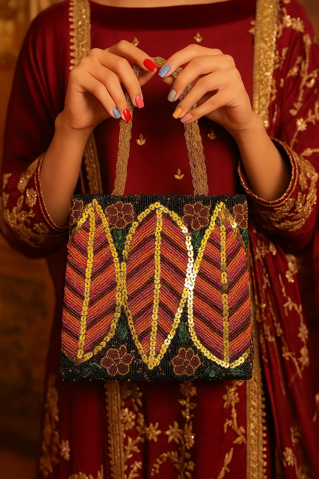 Handcrafted Black Beads Clutch – Double Magnet