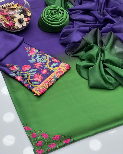 Shamoze Silk Digital Print-3 piece Dress with Dupatta