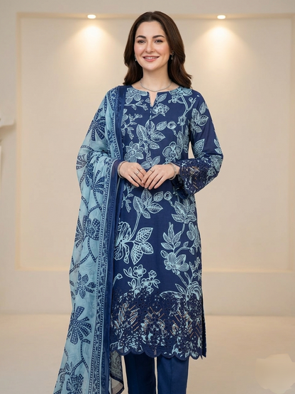 Premium Lawn 3-Piece Digital Embroidered Dress