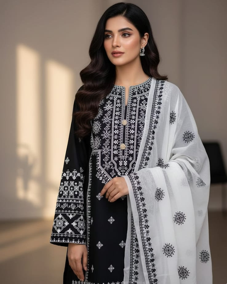 Cotton Embroidered suit -3 piece