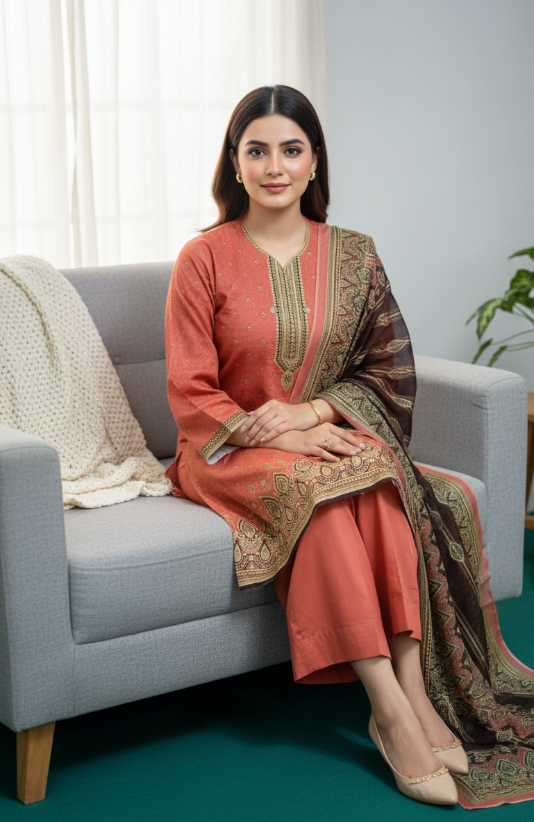 Diamond Duppata-3pc Lawn