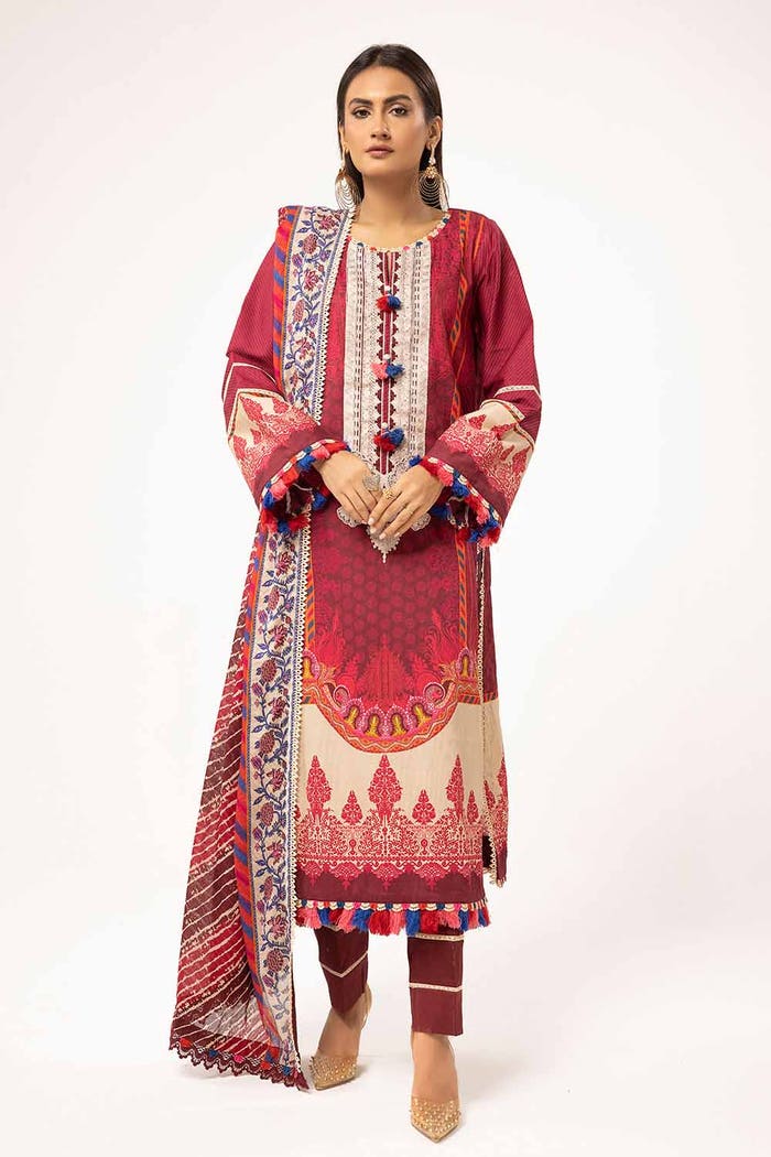 3 Piece Unstitched Printed Corduroy Suit with Printed Cotton Net Dupatta CD-42001