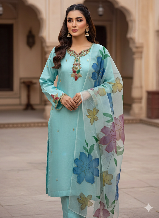 Fancy Silk suit Organza Duppata