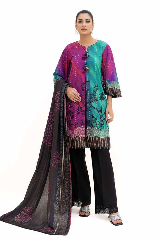 3 Piece Unstitched Printed Khaddar Suit with Printed Cotton Net Dupatta CN-42003