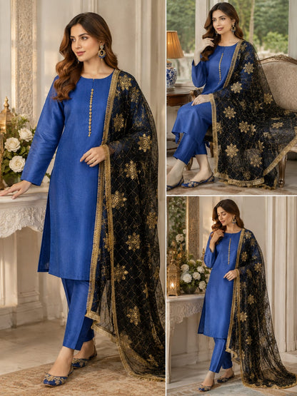 Two tone masouri Net Duppatta - 3 piece