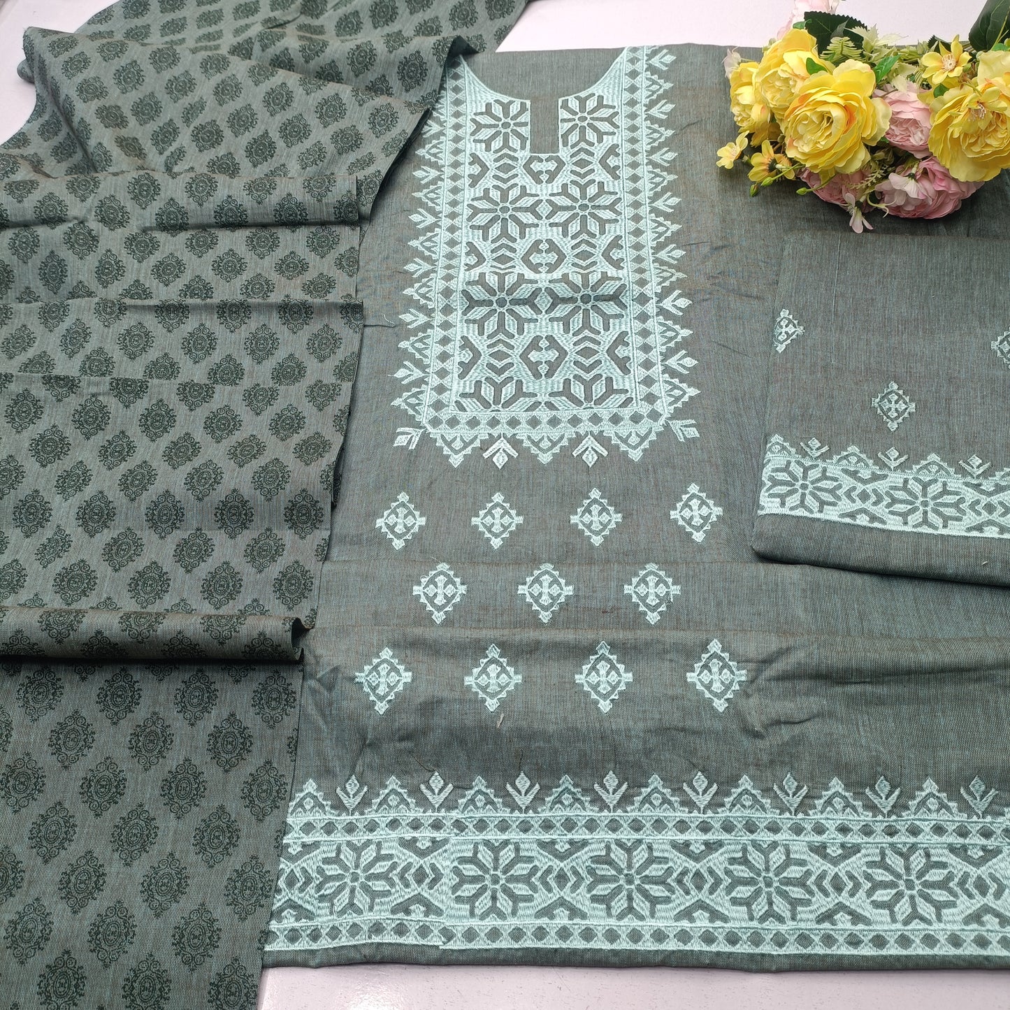 3pc-Emb khaddi cotton luxury