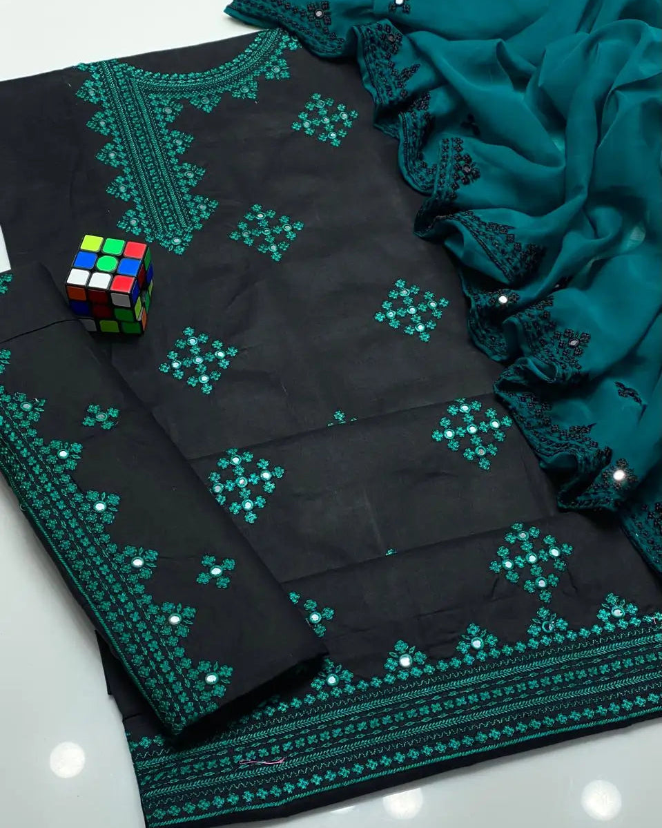 Sindhi Anarkha Style Lawn Cotton Heavy Embroidery - 3 Piece