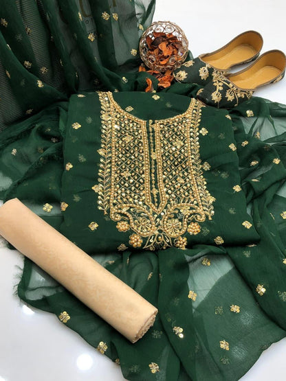 Chiffon Boti HandWork-3 Piece Dress with Khussa