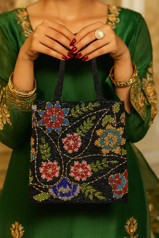 Classic Noir Square Beaded Handbag