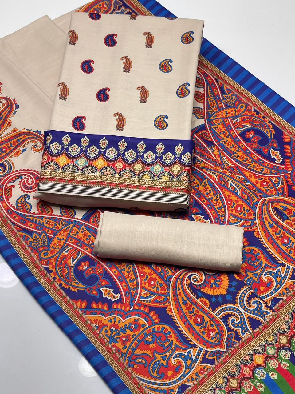 Pure Indian Pashmina Wool 74 Grade Kalamkari - 3 Piece