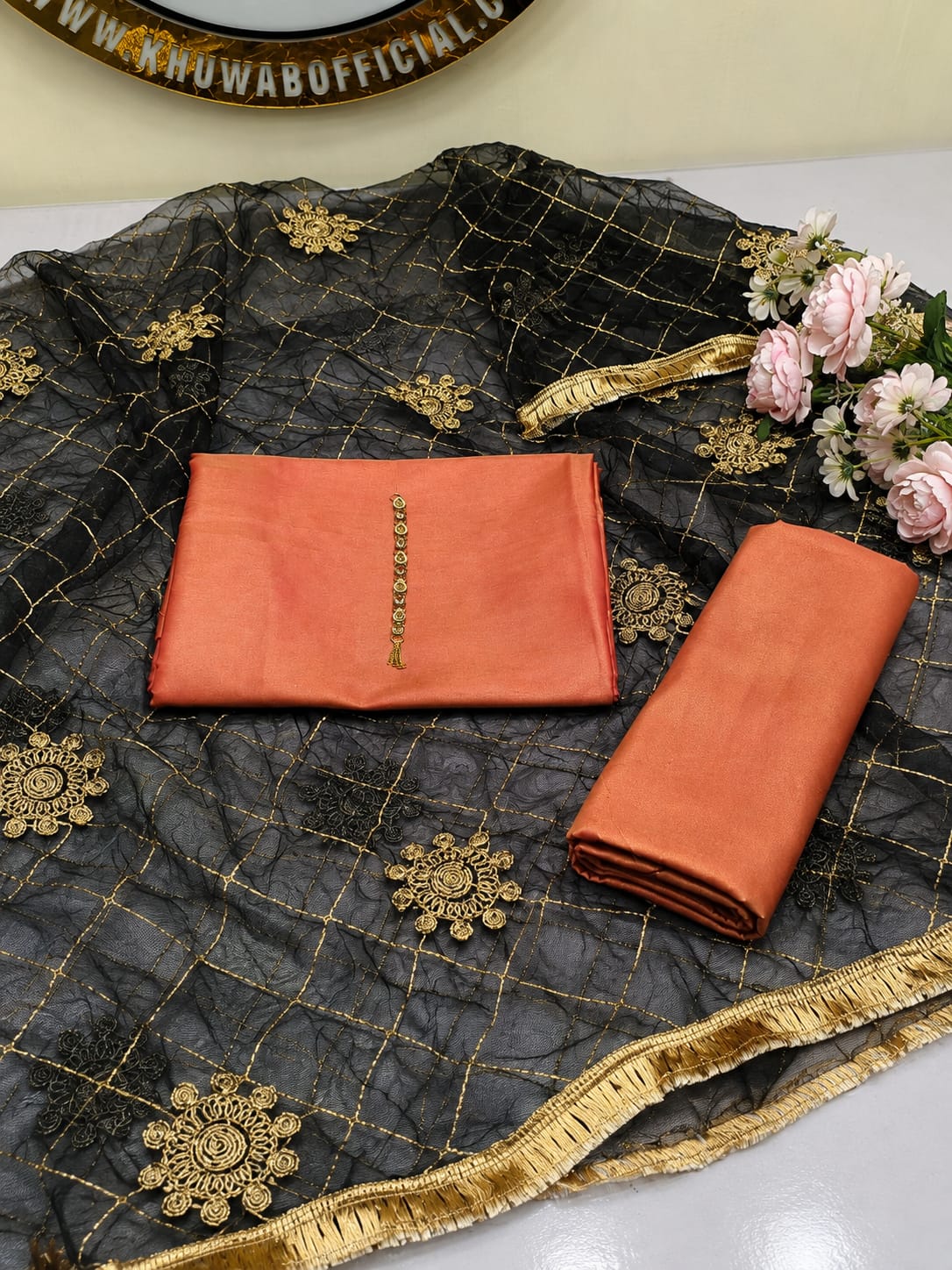 Two tone masouri Net Duppatta - 3 piece
