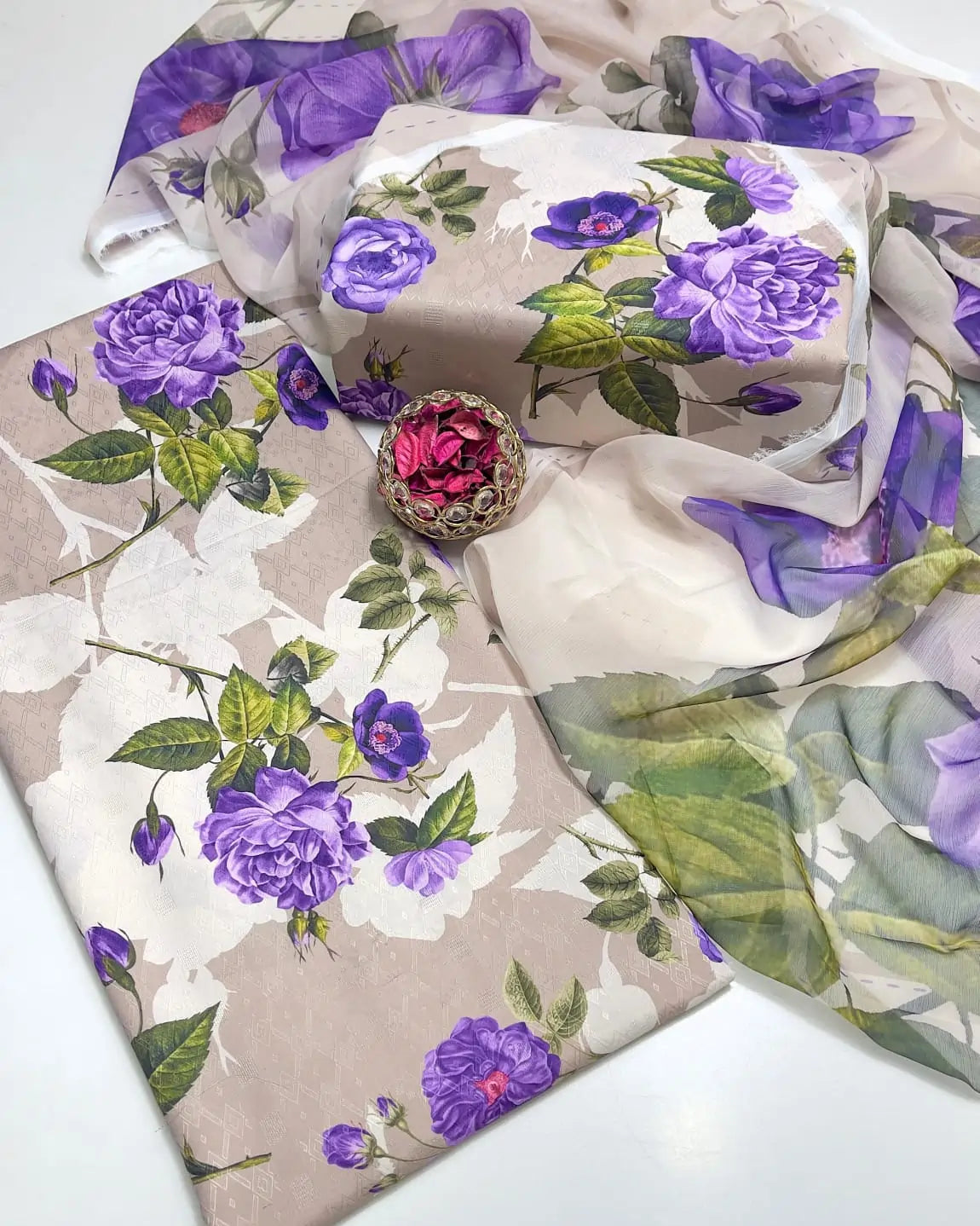 Swiss jacquard Lawn- 3 piece suit
