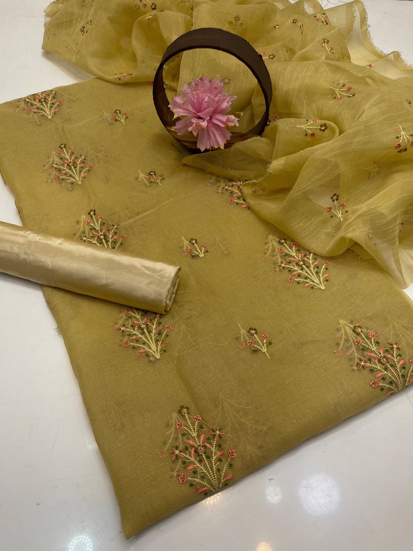 Khaadi Stuff Embroidered 3 Piece Suit – Embroidered Shirt, Dupatta & Kataan Trouser