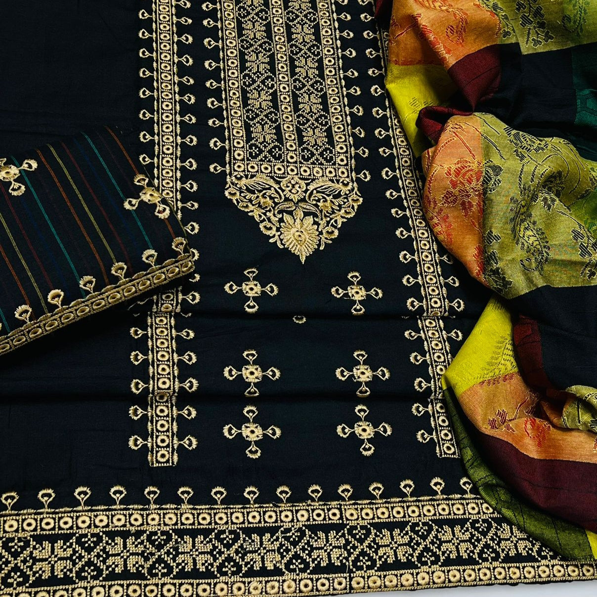 Timeless Khadar - 3pc Cross-Stitch Suit with Jacquard Shawl