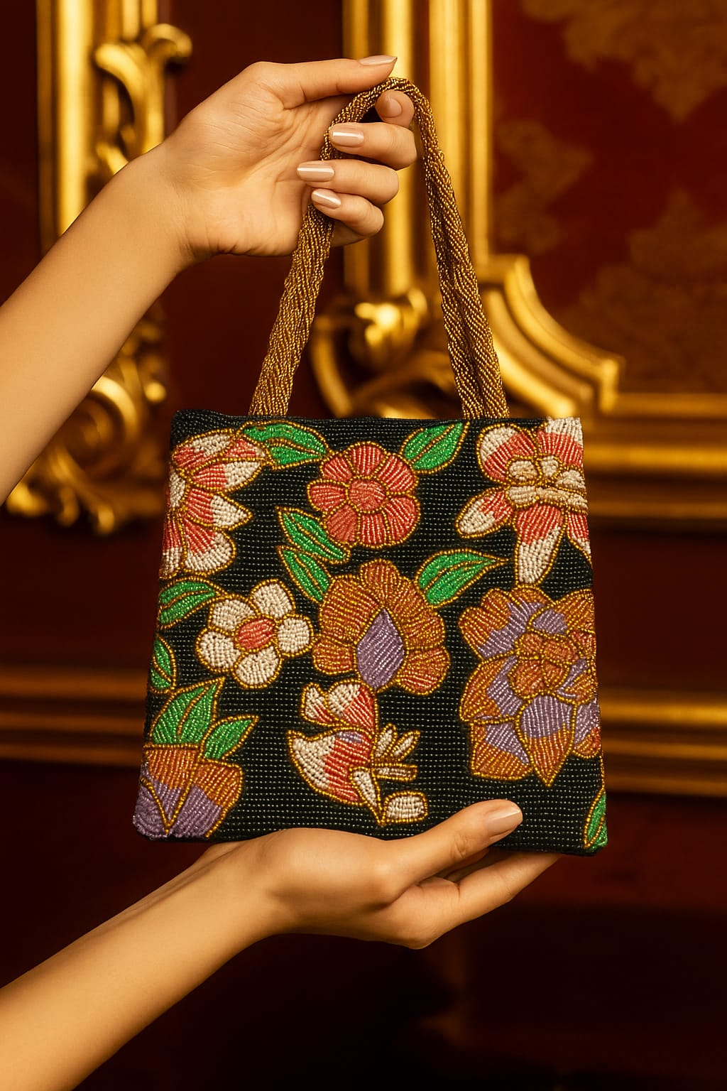 Colorful Floral Embellished Handmade Purse
