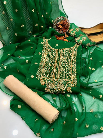Chiffon Boti HandWork-3 Piece Dress with Khussa
