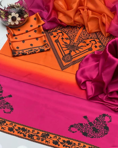 Shamoze Silk Digital Print-3 piece Dress with Dupatta