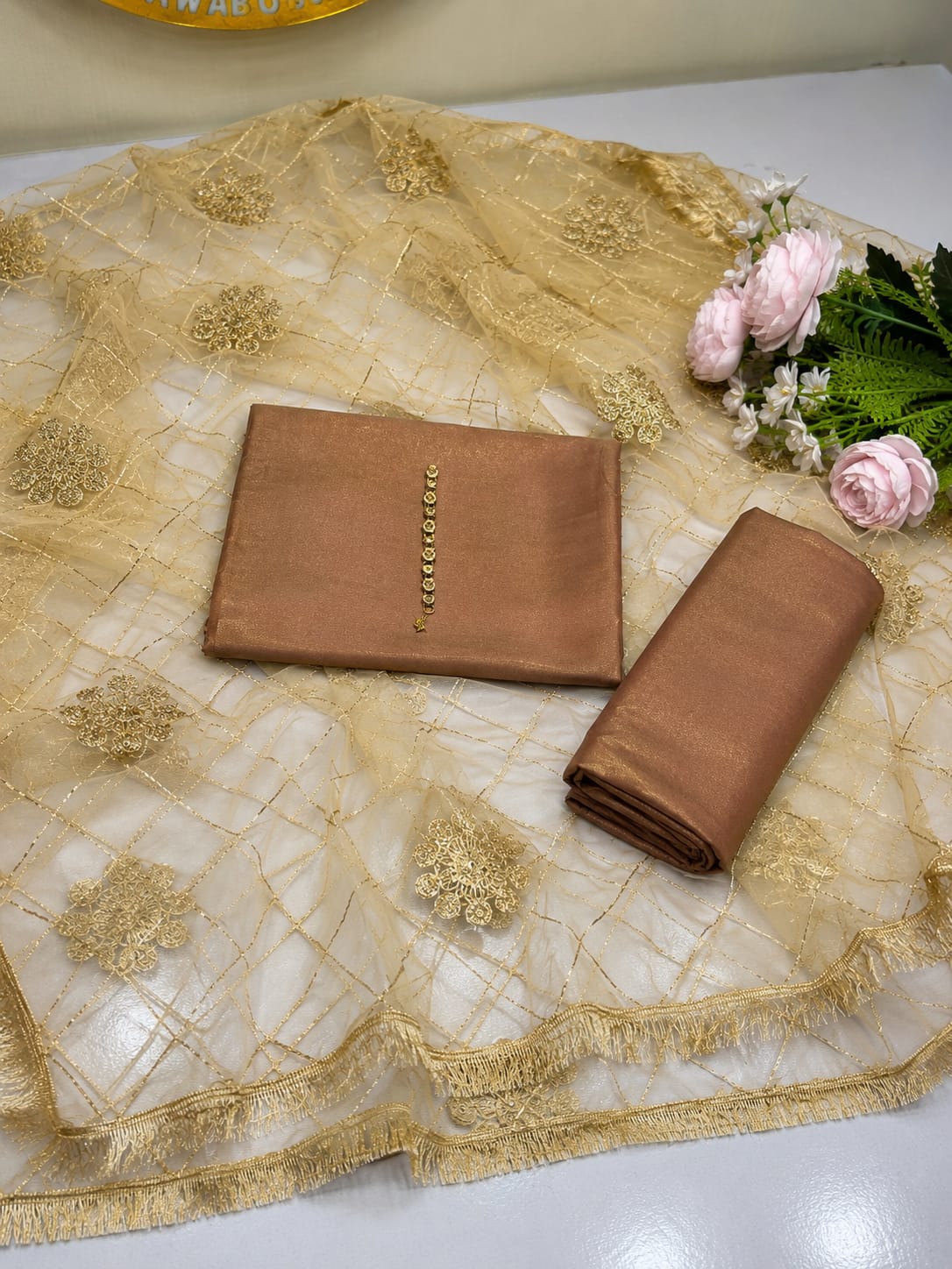 Two tone masouri Net Duppatta - 3 piece