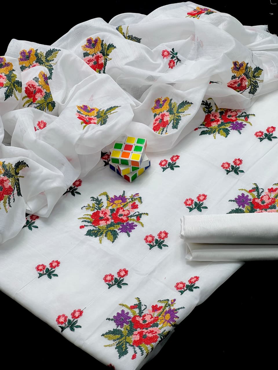 Paper Cotton Cross Stitch Bunch Embroidery - 3 piece