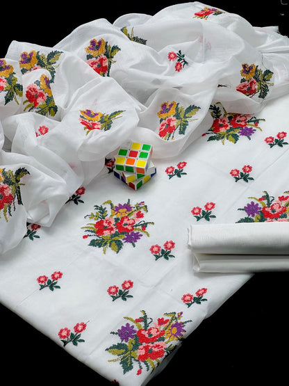 Paper Cotton Cross Stitch Bunch Embroidery - 3 piece