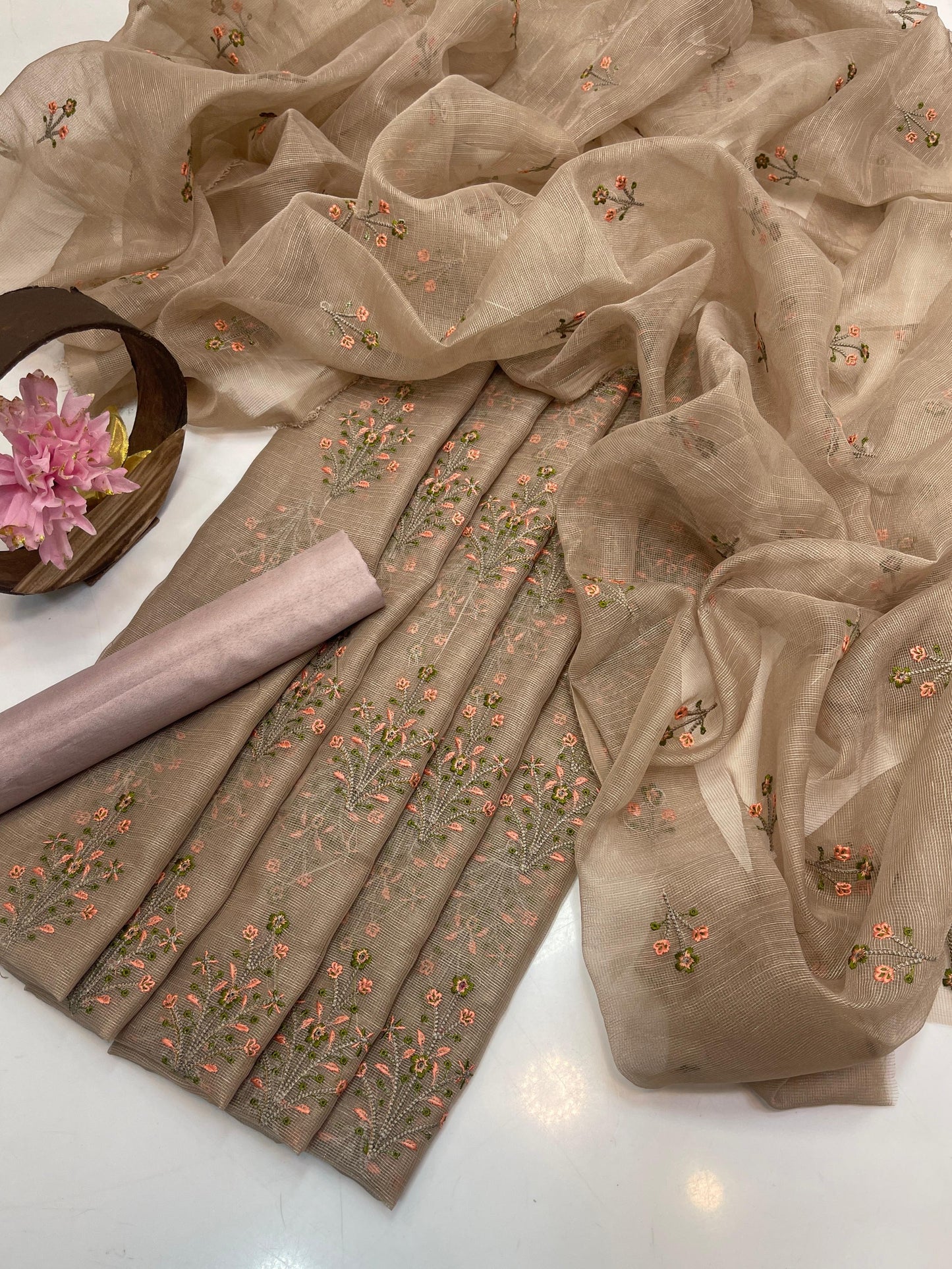 Khaadi Stuff Embroidered 3 Piece Suit – Embroidered Shirt, Dupatta & Kataan Trouser