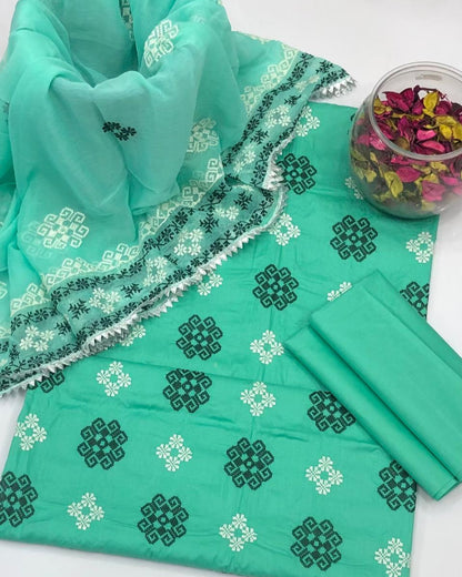 Lawn Cross Stitch Booti Jaal Embroidered 3-Piece