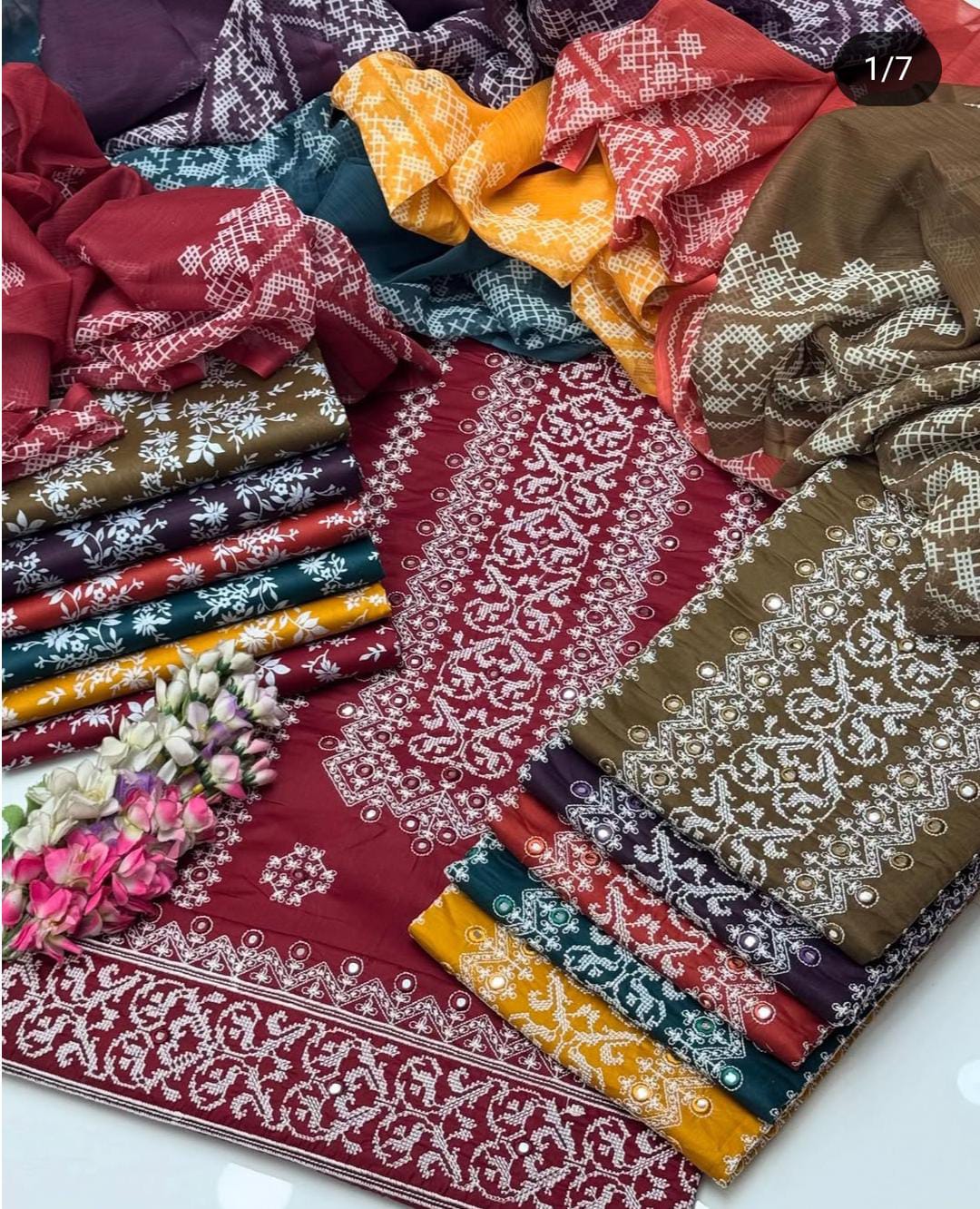 Fancy Style 3-Piece Lawn Suit – Embroidered Shirt with Printed Chiffon Dupatta