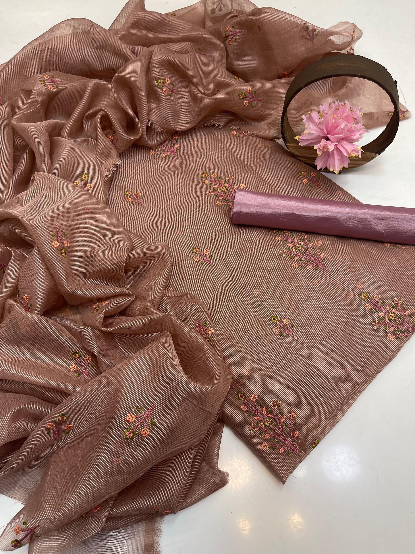 Khaadi Stuff Embroidered 3 Piece Suit – Embroidered Shirt, Dupatta & Kataan Trouser