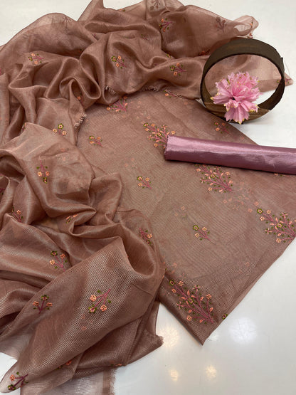 Khaadi Stuff Embroidered 3 Piece Suit – Embroidered Shirt, Dupatta & Kataan Trouser