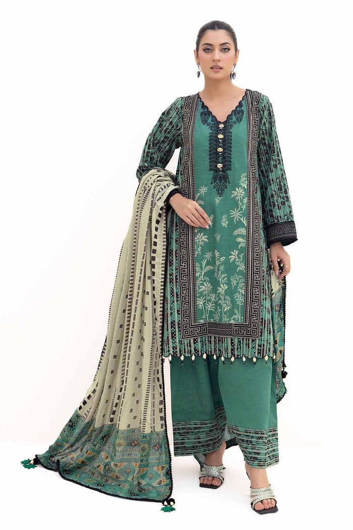 3 Piece Unstitched Embroidered Khaddar Suit with Printed Cotton Net Dupatta CN-42004