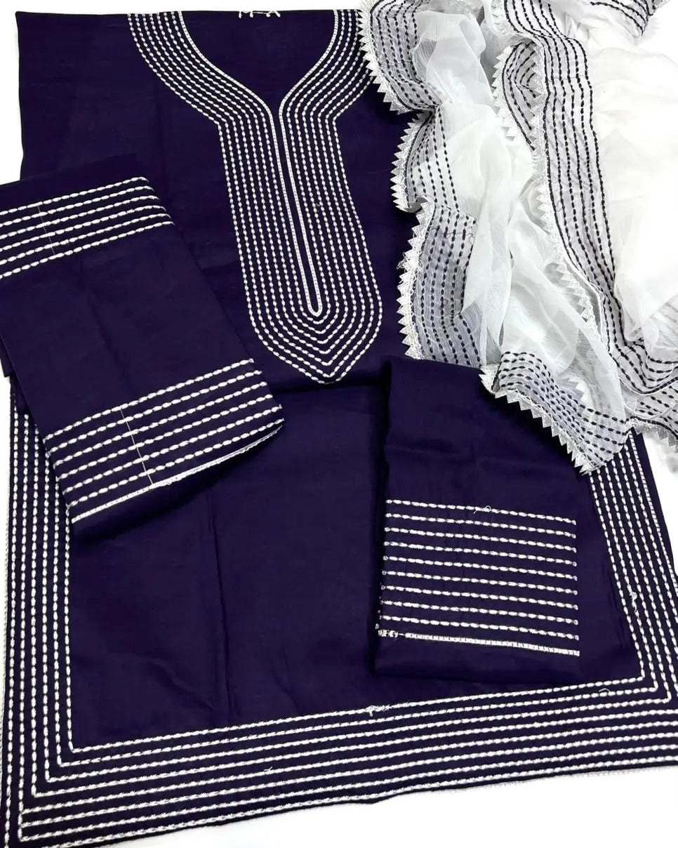 Royal Cotton Cross Stitch Premium Summer Wear - 3 Piece Suit