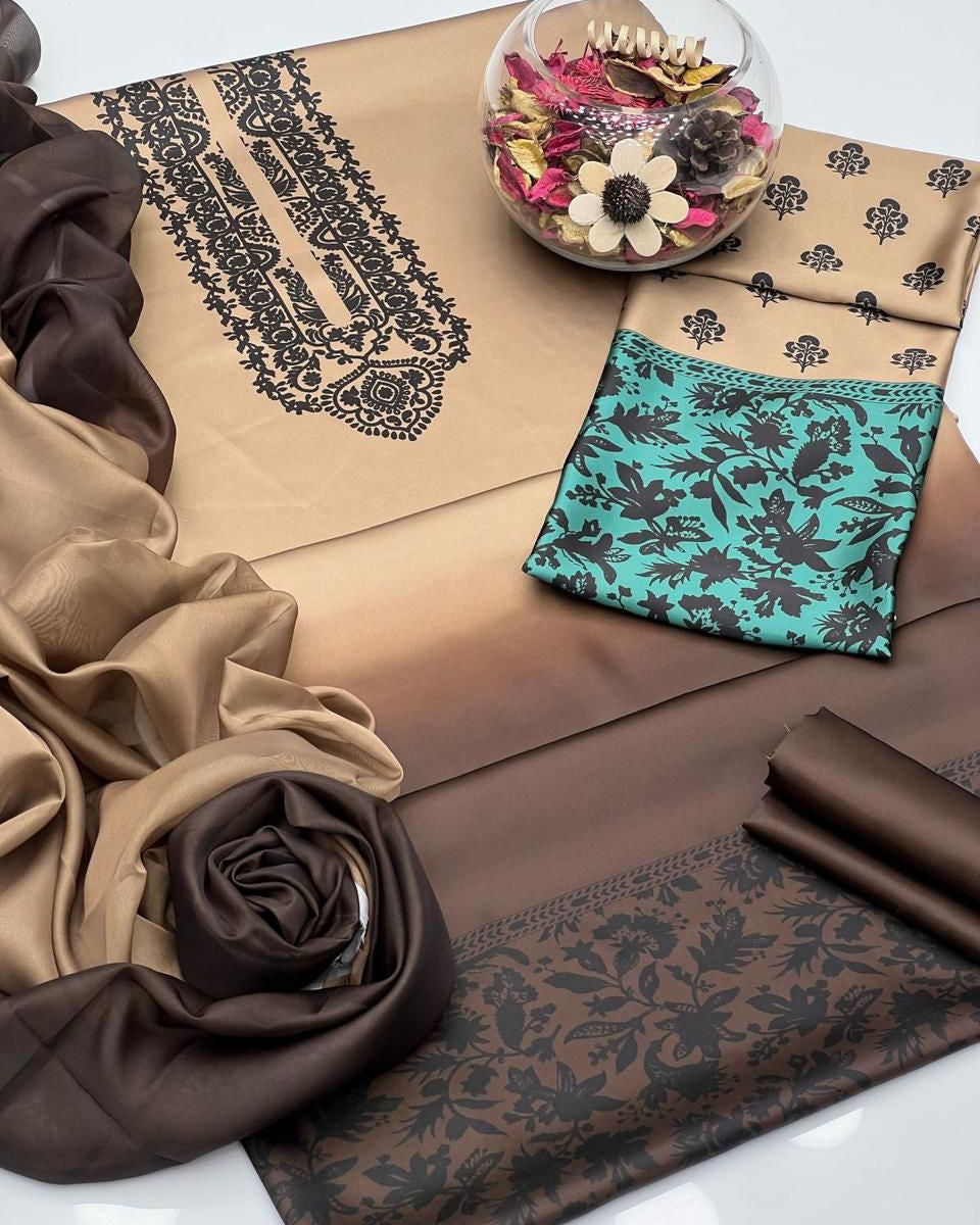 Shamoze Silk Digital Print-3 piece Dress with Dupatta