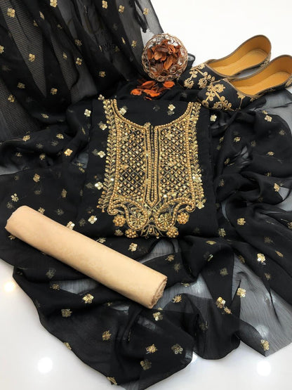 Chiffon Boti HandWork-3 Piece Dress with Khussa
