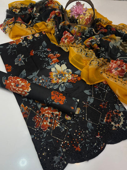 Premium Lawn 3-Piece Digital Embroidered Dress