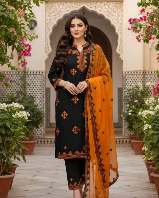 Sindhi Anarkha Style Lawn Cotton Heavy Embroidery - 3 Piece